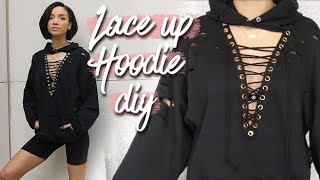 DIY  Lace Up Distressed Hoodie  Thrift Revamp [upl. by Riplex]