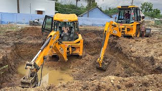 JCB 3DX Plus and Xtra Breaker Dig New Water Tank Foundation Working together in Village  Jcb video [upl. by Ahsiniuq]