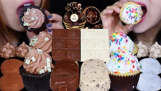 ASMR MILK VS WHITE CHOCOLATE DESSERTS ICE CREAM SPRINKLE CUPCAKES DAIFUKU MOCHI FERRERO BARS 먹방 [upl. by Nicki684]