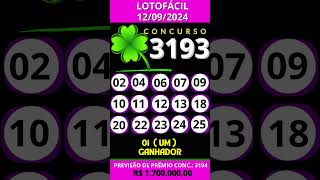 🍀 LOTOFÁCIL HOJE 12092024 CONCURSO 3193 [upl. by Airamas427]