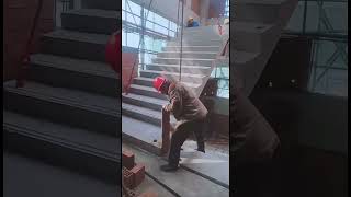 Skilled construction worker installing precast staircase [upl. by Cleave]