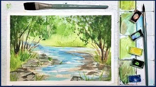 Watercolor Painting for Beginners  Autumn Lake Scenery  Step by Step Tutorial [upl. by Odlareg]