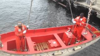 Launching an open lifeboat  Seamanship [upl. by Harmaning]