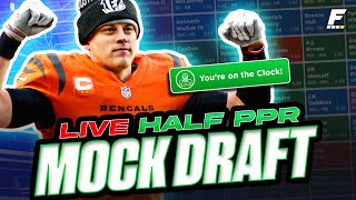 Live HalfPPR Mock Draft  Fantasy Football PickbyPick Strategy  Sleepers Studs and Busts 2023 [upl. by Sirovart]