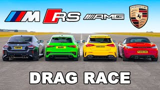 New BMW M2 v RS3 v AMG A45 S v Boxster GTS DRAG RACE [upl. by Volny]