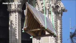 Chantier de Reconstruction Cathédrale Notre Dame de Paris  10 avril 2024 Flèche Toiture prémontée [upl. by Kirk]