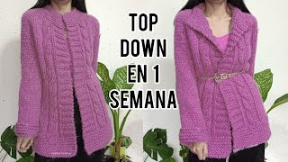 cómo tejer un abrigo tipo blazer en top down con vueltas cortas en 1 semana parte 1 [upl. by Neret]