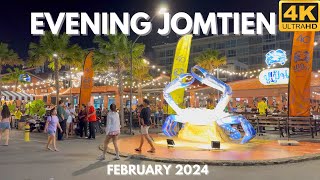 4K Walking evening Jomtien beach Pattaya Thailand February 2024 [upl. by Beitnes]