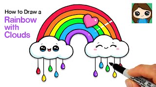 How to Draw a Rainbow and Clouds with Raindrops Easy 🌈🌧 [upl. by Clough]