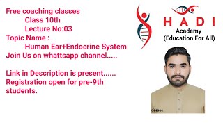 HUMAN EAR QUIZZES  Endocrine System Class 10th  Lecture No 03  03027762964 Registration number [upl. by Jim]