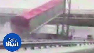 Lorry crashes into bridge on busy highway  Daily Mail [upl. by Paine669]