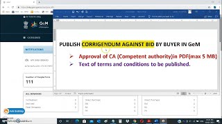 HOW TO ISSUE CORRIGENDUM IN GeM [upl. by Abran]
