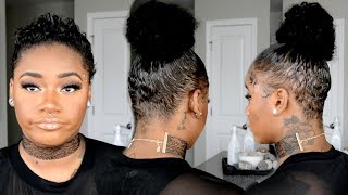 Short Hair Transformation 5  Quick and EASY kinky curly top knot on texturized twa [upl. by Waki]