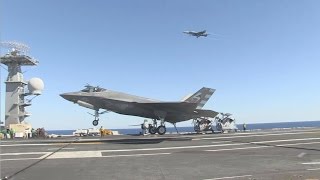 F35C Completes First Arrested Landing aboard Aircraft Carrier [upl. by Nnaeus115]