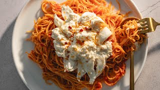 Spaghetti with Marinara Sauce and Burrata Cheese  Quick amp Easy Pasta Recipe [upl. by Ateuqal]