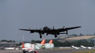 Lancaster Spitfire amp Hurricane FlypastLandTakeoff Bristol Airport with ATC BBMF RARE [upl. by Schrick769]