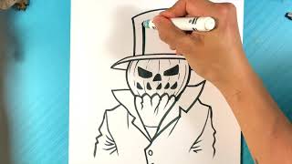 EASY How to draw PUMPKIN MAN  Halloween Drawings [upl. by Hendren]