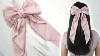 Beautiful Bow with LONG TAILS 🎀 Satin Hair Bow Tutorial with Pleated Tails [upl. by Rosina]