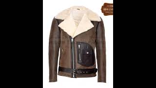 Men Brown Shearling Biker Leather Jacket [upl. by Opiak850]