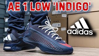 Adidas AE 1 Low Indigo Sneaker Review amp On Feet Anthony Edwards USA Olympics Shoe [upl. by Elston]