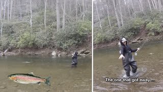 Catching and losing his first TROUT on Fly [upl. by Idoc835]