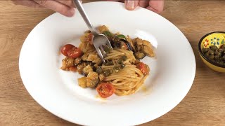 UNA PASTA ESTIVA GOLOSA SPAGHETTI PESCE SPADA MELANZANE E POMODORINI spaghetti pescespada [upl. by Eceirehs]