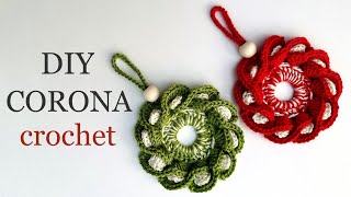 Adorno de Navidad a crochet CORONA tejida paso a paso [upl. by Ettevram]