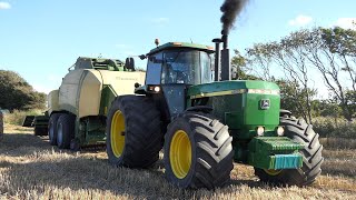 John Deere 4955 working in the field baling w Krone BigPack 4X4 HighSpeed Baler  Harvest 2020 [upl. by Edasalof139]