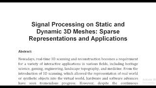 Signal Processing on Static and Dynamic 3D Meshes Sparse Representations and Applications [upl. by Anilem]