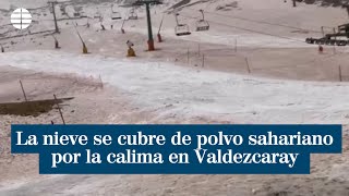 La nieve se cubre de polvo sahariano por la calima en la estación de Valdezcaray [upl. by Nager648]