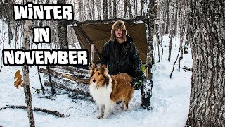 Bushcraft Camp in the Snow  Winter in November [upl. by Gerard749]