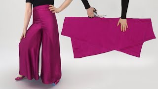 Only 1 Meter🌺 Very Easy Palazzo Pants Cutting and Stitching SUPER METHOD [upl. by Annahael]