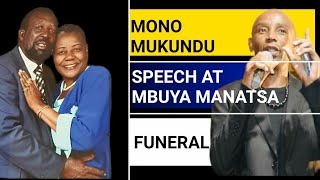 Mono Mukundu Speech at Mbuya Manatsa FuneralThur 1 September2022 [upl. by Ejroj]