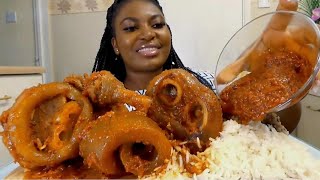 Asmr mukbang rice with stew and cow skin and chicken [upl. by Oshinski]