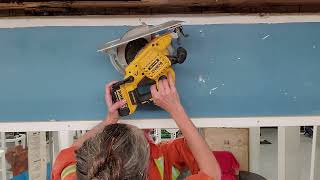 Dewalt Circular Saw vs rotten Plywood bulkhead ceiling part 2 [upl. by Eromle956]