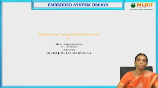 LEC01Embedded System DesignIntroduction to Concepts of Embedded Systems By Mrs G Durga Sowjanya [upl. by Aihsenyt464]