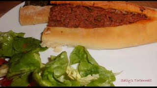 Pide mit Hackfleisch SpinatFeta Rezept  Kiymali Pide Ispanakli Pide tarifi  türkisch [upl. by Venetia]