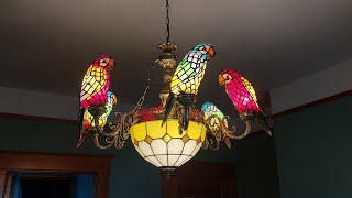 How to assemble and install LITFAD Parrot Tiffany Crystal Chandeliers 6 Heads [upl. by Ahcarb]