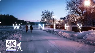 3 Hours of Romantic Winter Night Walks in Snow Finland  Slow TV 4K [upl. by Lovich]