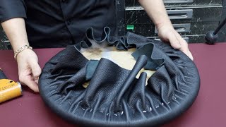 HOW TO UPHOLSTER A ROUND LEATHER BAR STOOL [upl. by Trebeh]