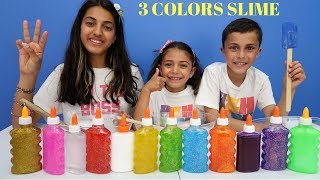 3 COLORS OF GLUE SLIME CHALLENGE family fun video [upl. by Veljkov]