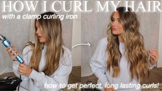 HOW I CURL MY HAIR—with a clamp curling iron  perfect  long lasting [upl. by Kisung]