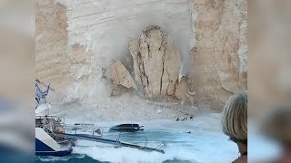 Massive Cliff Collapse on Navagio beach Zakynthos  Greece [upl. by Shanan27]