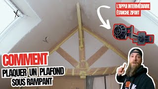 Comment plaquer un plafond sous rampant contre des poutres en bois   Ep 119 [upl. by Anaderol]