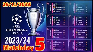 Champions League 202324 Standings  Matchday 5  Table amp Match Results November 29 2023 [upl. by Dilahk]