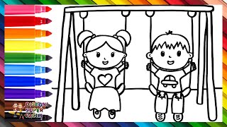 Disegnare E Colorare Bambini Sullaltalena 👧👦🌈 Disegni Per Bambini [upl. by Zinnes48]