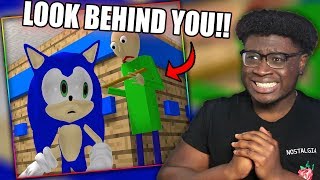 SONIC GETS HAUNTED BY BALDI  BALDIS BASICS VS SONIC Minecraft Animation Reaction [upl. by Alicul]