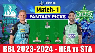 🔴Live BBL 2023 HEA vs STA Dream11 Team Prediction I Brisbane Heat vs Melbourne Stars SL amp GL Teams [upl. by Asined]