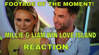 MILLIE amp LIAM WIN LOVE ISLAND 2021 REACTION Millie provides music to celebrate [upl. by Esadnac]