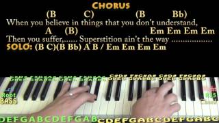 Superstition Stevie Wonder Piano Lesson Chord Chart in Em with ChordsLyrics [upl. by Anatniuq535]